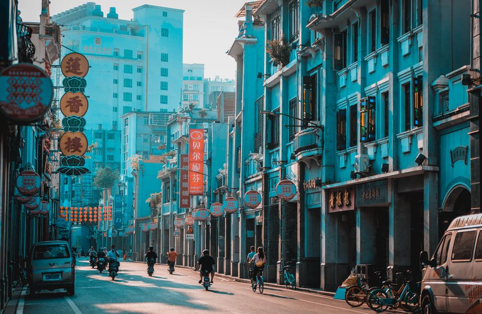 Bustling street scene in Huizhou, Guangdong, China — authentic local life and culture