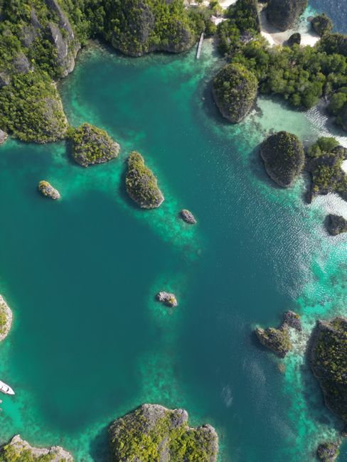 Stunning drone shot of Waigeo Barat Kepulauan's lush islands and turquoise waters in Indonesia. — Huizhou, Guangdong,